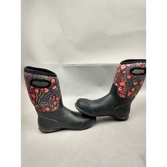 Bogs York Snow Boot Women 7 Black Flowers Waterproof Insulation -20 Degrees Warm - Picture 5 of 13